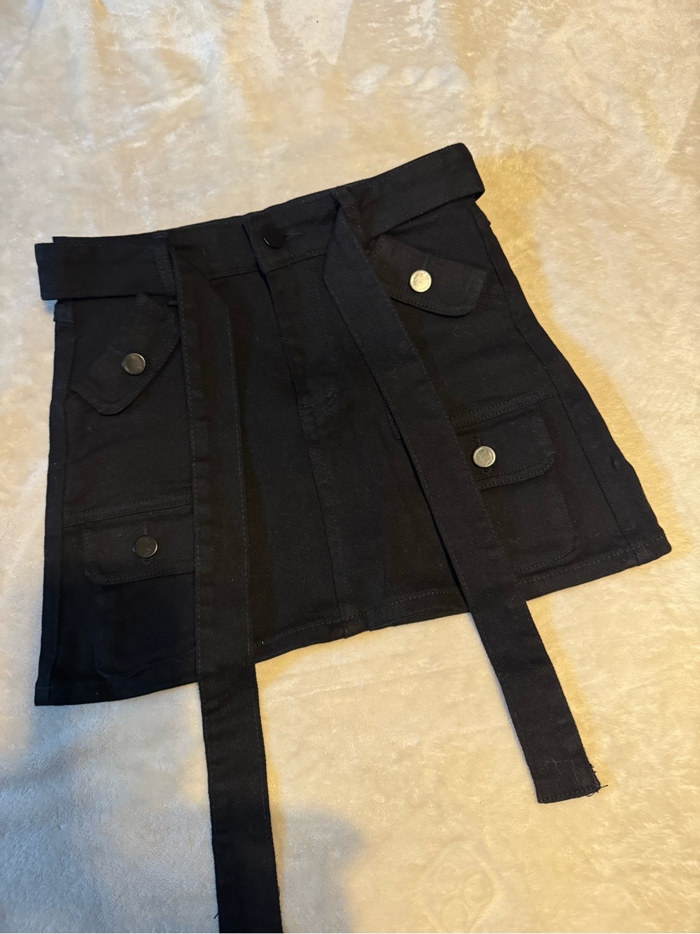 Black Utility Mini Skirt with Belted Straps